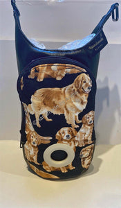 Golden retriever, dog walking bag